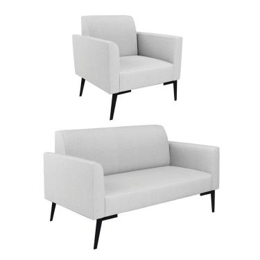 Imagem de Sofá Namoradeira Com Poltrona Pés Villach Marisa Linho D03 - D\&#039rossi Cor A05 Cinza