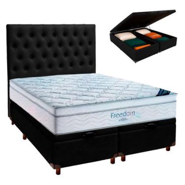 Imagem de Cama Box Bau Preto+Colchão Casal Freedom Ortobom + Cabeceira