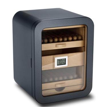 Imagem de Caixa de charutos umidificador, armário de charutos com tampa de vidro, design de gaveta de 5 camadas, caixa de armazenamento de madeira, umidificador de higrômetro D