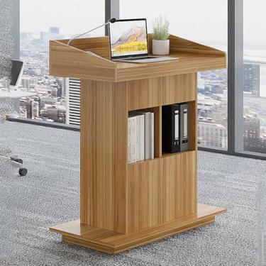 Imagem de Suporte de madeira para pódio, púlpitos para igrejas modernas, palestras e pódios espaçosos com armazenamento para sala de aula, casamentos, conferências, shows, pódios de apresentação profissional