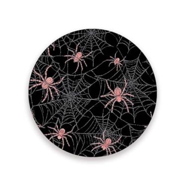 Imagem de JUZIHAI Conjunto de 4 porta-copos de teia de aranha de Halloween, porta-copos redondos de pedra de cerâmica absorvente de 9 cm com base de cortiça, tapete de proteção de mesa para cozinha, bar