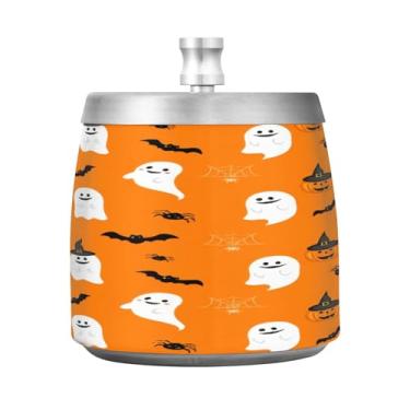 Imagem de Qilmy Cinzeiro de aço inoxidável White Ghosts com tampa - Cinzeiro de cigarro à prova de vento sem cheiro sem fumaça para casa, escritório, carro, pátio, varanda (uso interno e externo)