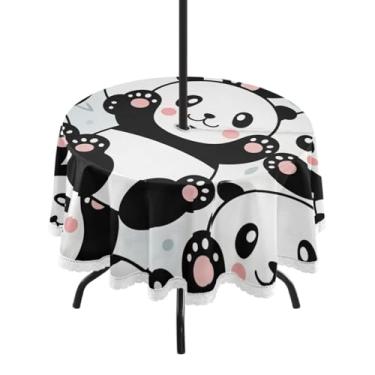 Imagem de Qilmy Linda toalha de mesa redonda impermeável de 152 cm com orifício para guarda-chuva e zíper – uso externo / interno resistente para pátio, churrascos, piqueniques, festas (serve para mesas