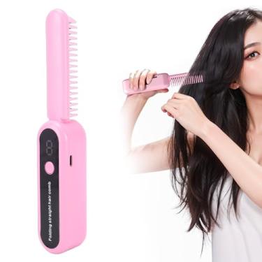 Imagem de ZJchao Escova Alisadora de Cabelo Dobrável, Mini Portátil Recarregável Sem Fio Com Tecnologia Anion e Aquecimento de 10 Segundos para Viagens, Dormitório, Cabelos Secos e úmidos (PINK)