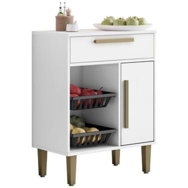 Imagem de Balcão De Cozinha Com Fruteira Lorena 1 Porta 1 Gaveta Branco Kaiki Móveis