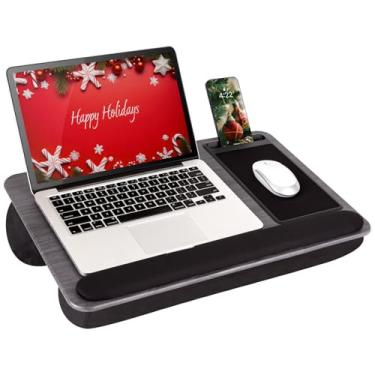 Imagem de LAPGEAR Home Office Pro Mesa de colo com descanso de pulso, mouse pad e suporte de telefone - Madeira cinza - Serve para laptops de até 15,6 polegadas - Estilo nº 91595