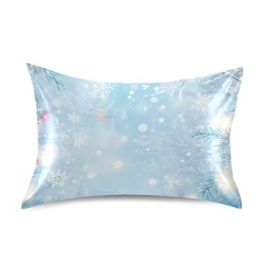 Imagem de Blueangle Fronha de cetim flocos de neve para cabelo e pele, fronha de seda, tamanho padrão (50,8 x 66 cm) - Capas de almofada de cetim refrescantes com fecho de envelope (874)