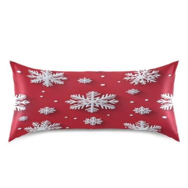 Imagem de Blueangle Fronha de cetim branco flocos de neve para cabelo e pele, fronha de seda, tamanho king (50,8 x 101,6 cm) - Capas de almofada de cetim refrescantes com fecho de envelope (605)