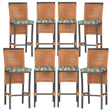 Imagem de 8 Banqueta Em Alumínio Roma Preta Corda Náutica Tecido 5 Terra Cota