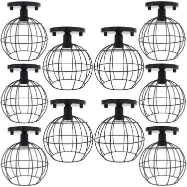 Imagem de 10 Lustres Teto Plafon Industrial Aramado Globo Retrô Luminária Sobrepor Vintage Preto Agp Ilumini