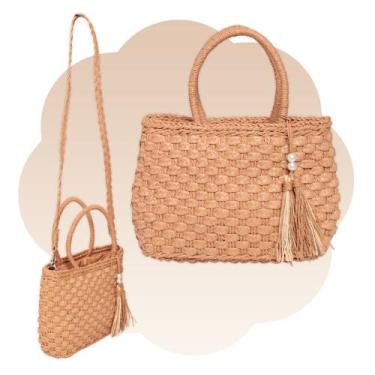 Imagem de Bolsa Feminina Palha Correia De Ombro Com Alça + Pingente - Plike