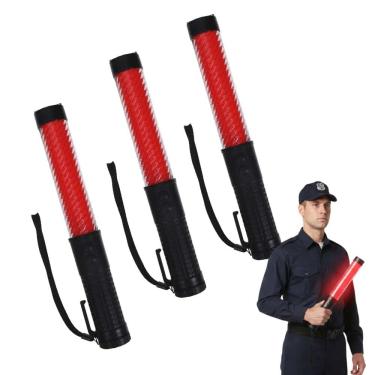 Imagem de Bastao Sinalizador Kit 3 Uni Apito Lanterna Baliza Estacionamento Guarda Manobrista Obra Recarregavel Transito Evento