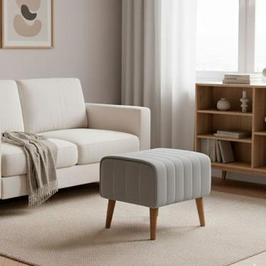 Imagem de Puff Verso Bouclé Premium Exclusivo De Luxo Assento Extra Para Sala Quarto Pés Palito Design Autoral