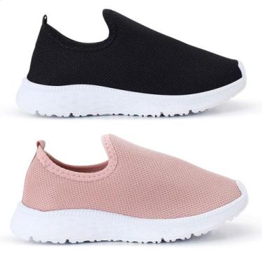 Imagem de Kit Combo 2 Tênis Infantil Feminino Calce Fácil Escolar Meia Casual - 