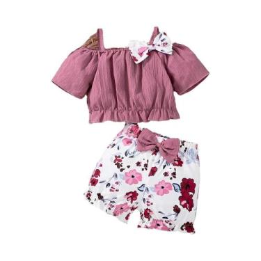 Imagem de Conjunto De Roupa Infantil Com Top De Ombros Descobertos Decorado Com 