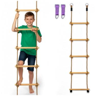 Imagem de Escada de Corda em Madeira Trailblaze Natural 1,8m - Degraus F??? e 2 Mosquetões Capacidade 100 kg