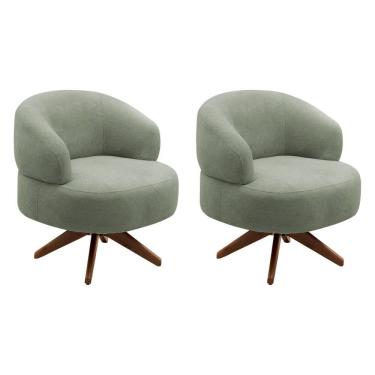 Imagem de Kit 02 Poltronas Decorativas Orgânicas Living Have Base Giratória Bouclê Verde Oliva -...