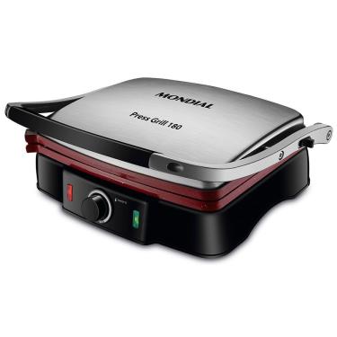 Imagem de Press Grill Mondial Red Ceramic Pg-02 Press Grill-127v-preto-inox