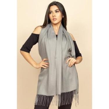 Imagem de Echarpe Lenço Feminino Liso com Franja Liso Mescla - Único-Feminino