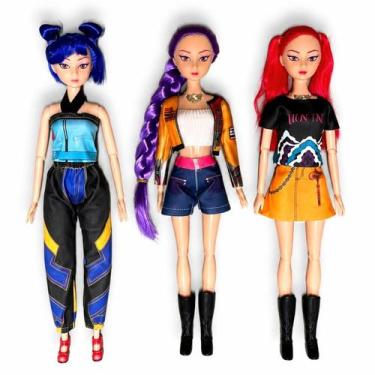 Imagem de 3 Bonecas Guerreiras Do K pop Com Som Luz Acessórios 30cm Estilo Inter