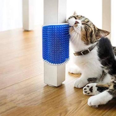 Imagem de Escova Massageadora Gatos Coçador Interativo Pet Azul Animal Brinquedo