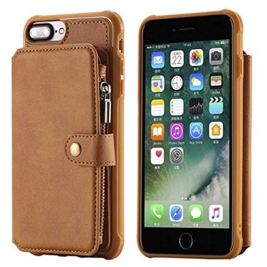Imagem de Porta-cartão de luxo com zíper carteira de couro flip case para iphone x xs 8 7 para iphone 6 7 8 plus, marrom claro, para iphone 8