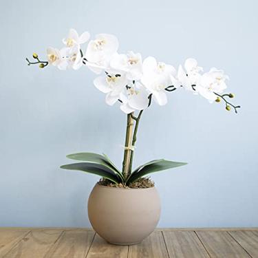 Imagem de Arranjo Artificial de Orquídeas Branca de Silicone no Vaso Fendi Fosco Médio | Linha Permanente Formosinha