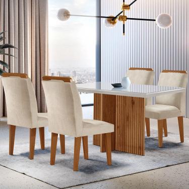 Imagem de Sala de Jantar Mesa Olimpia 120CM MDF Vidro Canto Reto com 4 Cadeiras Athenas Moderna