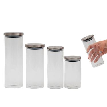 Imagem de Kit pote de vidro tampa de inox redondo 5 tamanhos - Oikos