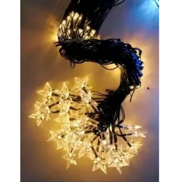 Imagem de Luz de Natal Cascata 160 Lâmpadas Warm Branco Morno Led Fio Verde Estrela 6 Mts 127v