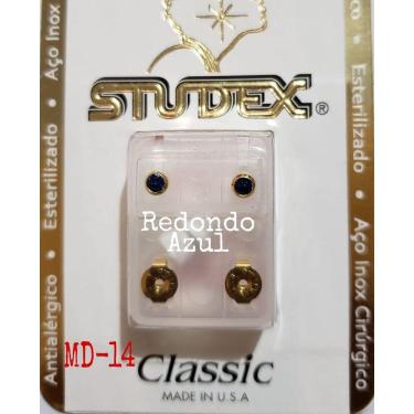 Imagem de Brinco Studex Classic 4Mm Bezel Azul Medio Dourado