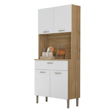 Imagem de Armário de Cozinha Completa Compacta 4 Portas 1 Gaveta Cris Freijó/Branco Kit's Paraná