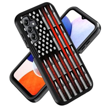 Imagem de ZXHSBROK Capa para celular Samsung Galaxy A24 4G, capa protetora contra quedas à prova de choque de grau militar 3 camadas para Samsung Galaxy A24 4G, bandeira americana e balas