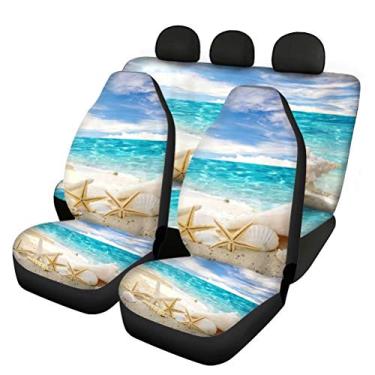 Imagem de Capa de assento Forchrinse Sea Shell Ocean Beach Scene Balde + protetor de banco traseiro, capa de assento de carro de ajuste universal para carro, vans, SUV