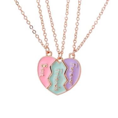 Imagem de Pingyongchang Colar combinando amizade, 2 a 3 peças, pingente de coração, colares, fofos, alpaca hambúrguer, batatas fritas, melhor amigo, presente para mulheres e meninas, Small, Zinco, Sem Pedra