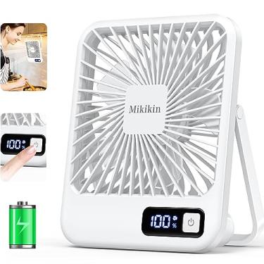 Imagem de Mikikin Ventilador de mesa operado por bateria, ventilador portátil recarregável por USB, ventilador pessoal dobrável de inclinação de 2000 mAh 180° com visor de energia, ventilador de mesa ultra