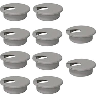 Imagem de WELWIK 10 peças de plástico 50 mm para escrivaninha, ilhós, capa de plástico, organizador de cabos de mesa para escritório, cinza