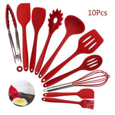 Imagem de conjunto de utensílios cozinha Silicone Kit com 10 peças  Maciço Alta 