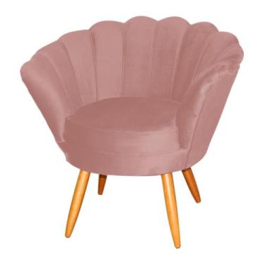Imagem de Poltrona Decorativa Pétala Veludo Rosa Pés Madeira Ms Decor - Mansão D