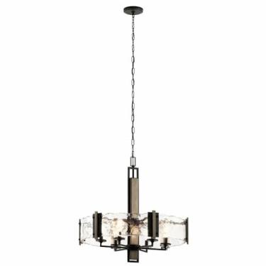 Imagem de Kichler Lustre Aberdeen 66 cm com 6 lâmpadas com vidro Piastra em Olde Bronze® e cinza envelhecido com detalhes em ferrugem