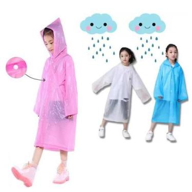 Imagem de Capa de Chuva Infantil Vinil Impermeável C/ Botões e Capuz Ajustável R