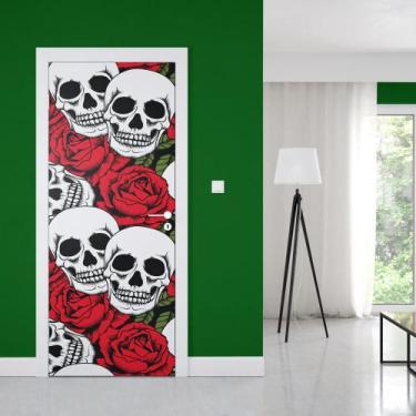 Imagem de Adesivo de Porta Caveira Floral 02 - Império da Impressão, P - 70cm x 