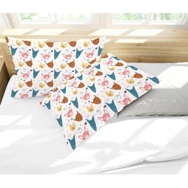 Imagem de Par de Fronhas Estampadas Gatos Variados Coloridos 50x70cm - Core Deco