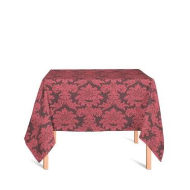 Imagem de Toalha de Mesa Quadrada em Tecido Jacquard Marrom e Vermelho Medalhão 