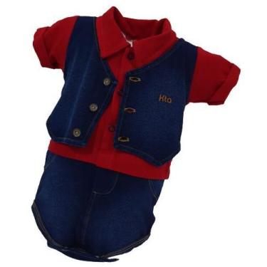 Imagem de Body Curto Luxo Jeans Bebê Menino Verão Katita Kids Ref 2241, Vermelho