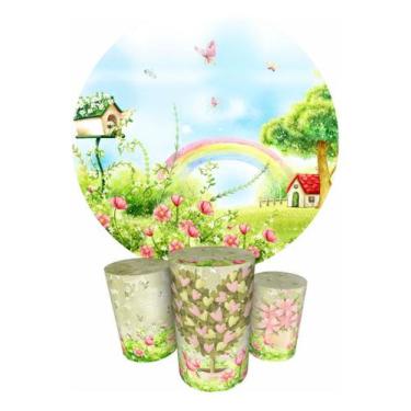 Imagem de Trio Capas Cilindro + Painel Redondo 1,50m Jardim - Fadrix