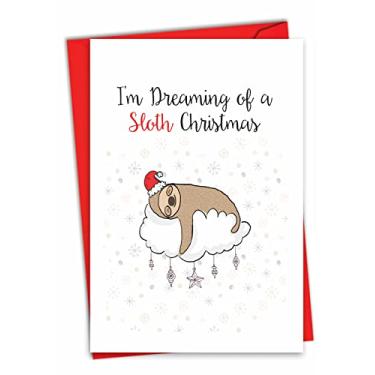 Imagem de The Best Card Company - Cartão de Natal engraçado trocadilho com envelope - Humor divertido e feliz feriado, cartão de notas - Punny Holidays Sloth C7122IXSG