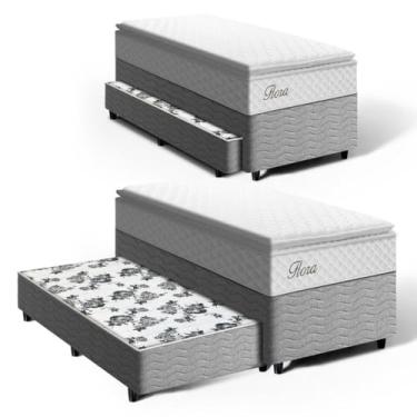 Imagem de Cama Box Solteiro + Colchão de Molas Ensacadas Pillow Top Flora + Auxiliar de Molas Unique