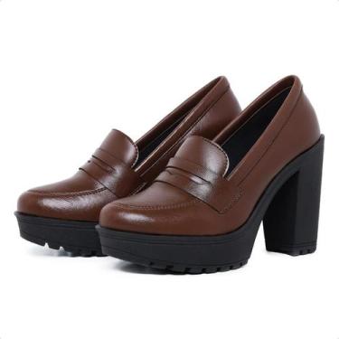 Imagem de Mocassim Feminino Oxford Salto Alto Café - Myrol Outlet, 36