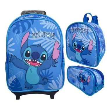 Imagem de Kit Mochila com Rodinhas Lancheira Estojo escolar - Mochilaseb, Stitch